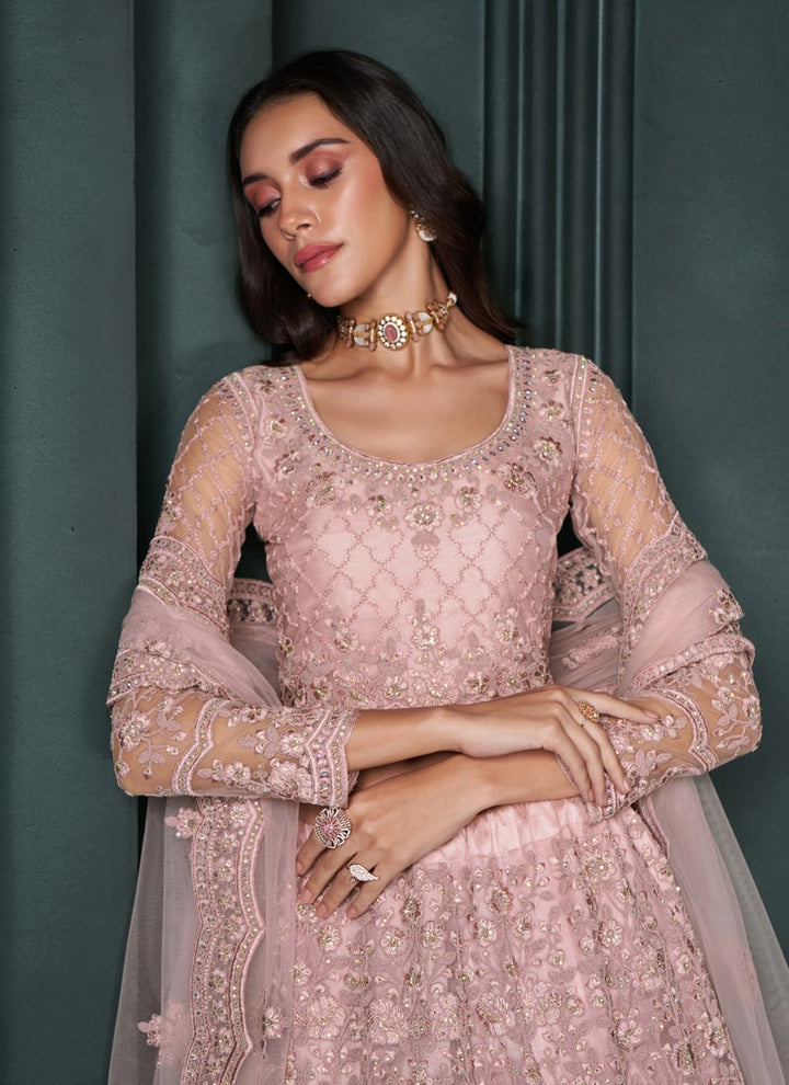 Lassya Fashion Dusty Rose Wedding Lehenga with Embroidery and Stone Embellishments