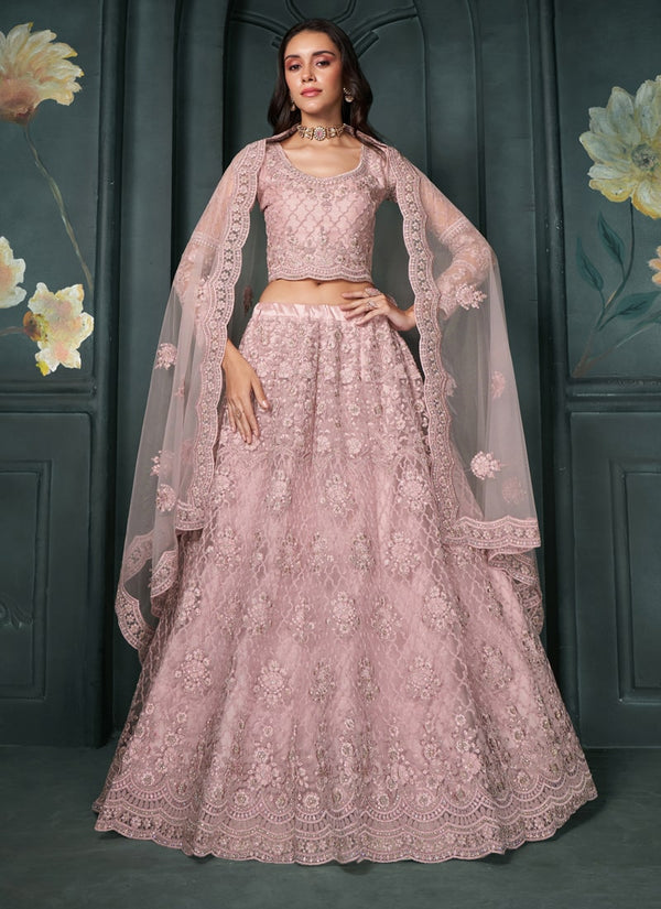 Lassya Fashion Dusty Rose Wedding Lehenga with Embroidery and Stone Embellishments