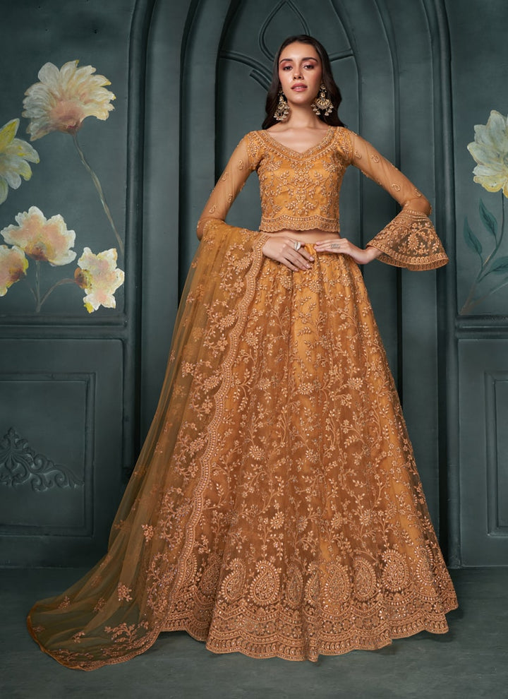 Lassya Fashion Mustard Wedding Lehenga with Embroidery and Stone Embellishments