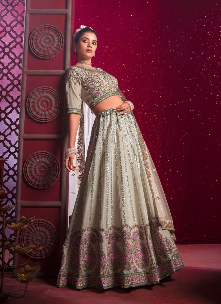 Lassya Fashion Off White Sequined Embroidery Wedding Lehenga