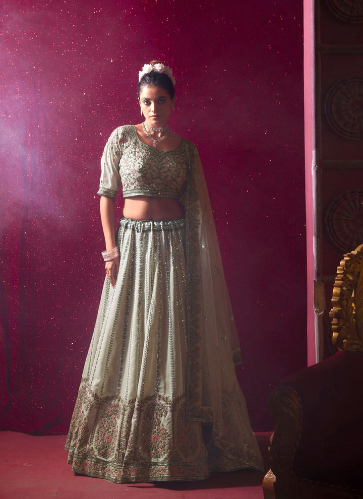 Lassya Fashion Off White Sequined Embroidery Wedding Lehenga