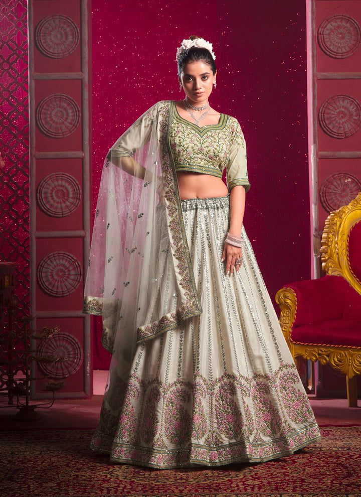 Lassya Fashion Off White Sequined Embroidery Wedding Lehenga