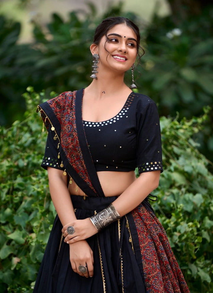 Lassya Fashion Black Festive Wear Lehenga with Gota Patti and Coin Lace