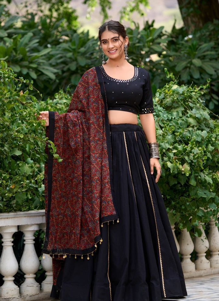 Lassya Fashion Black Festive Wear Lehenga with Gota Patti and Coin Lace