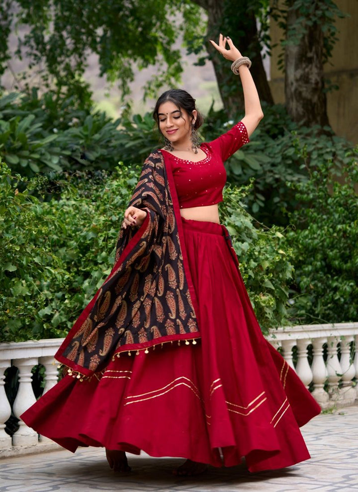 Lassya Fashion Red Festive Wear Lehenga with Gota Patti and Coin Lace