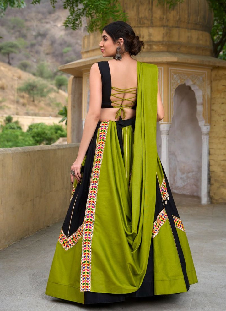 Lassya Fashion Black-Olive Green Festive Wear Lehenga with Gamthi and Gota Patti