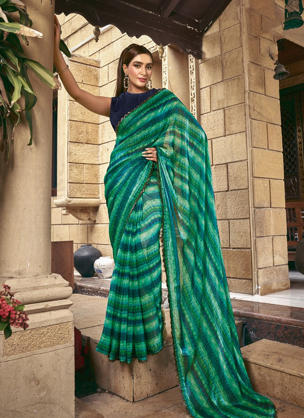 Lassya Fashion Sea Green Party Wear Saree with Handwork and Stone Work