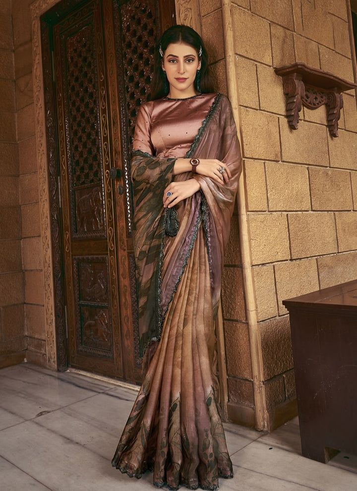 Lassya Fashion Copper Red Party Wear Saree with Handwork and Stone Work