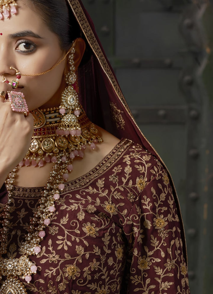 Lassya Fashion Maroon Bridal Lehenga with Premium Codding and Zarkan