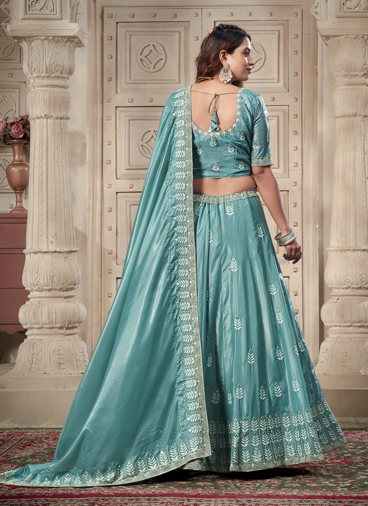 Lassya Fashion Ocean Blue Wedding Lehenga with Zarkan and Mirror Work