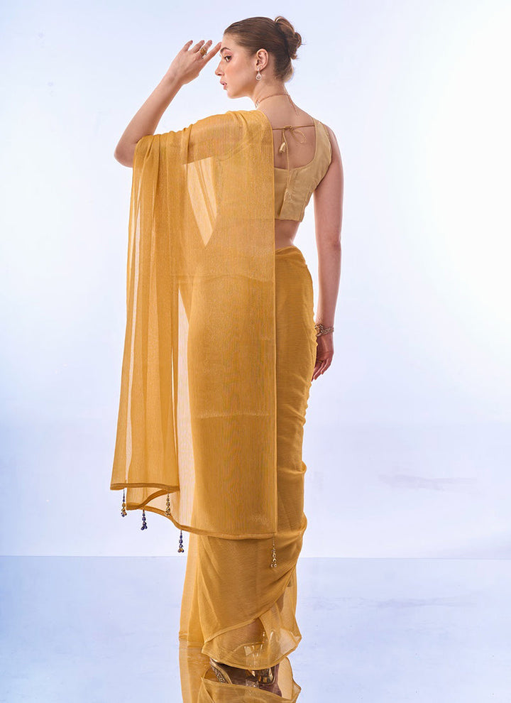 Lassya Fashion Corn Yellow Wedding Saree in Sitara Chiffon