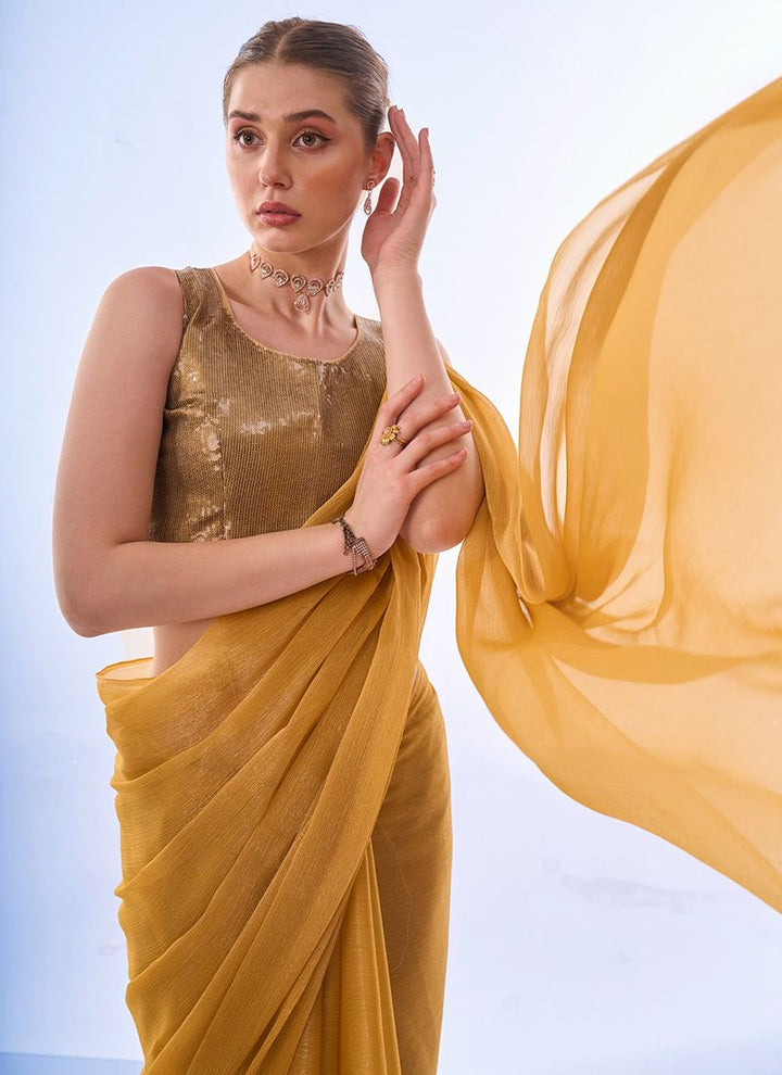 Lassya Fashion Corn Yellow Wedding Saree in Sitara Chiffon