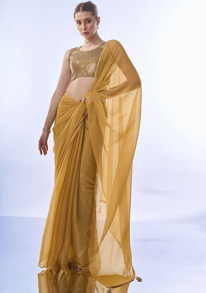 Lassya Fashion Corn Yellow Wedding Saree in Sitara Chiffon