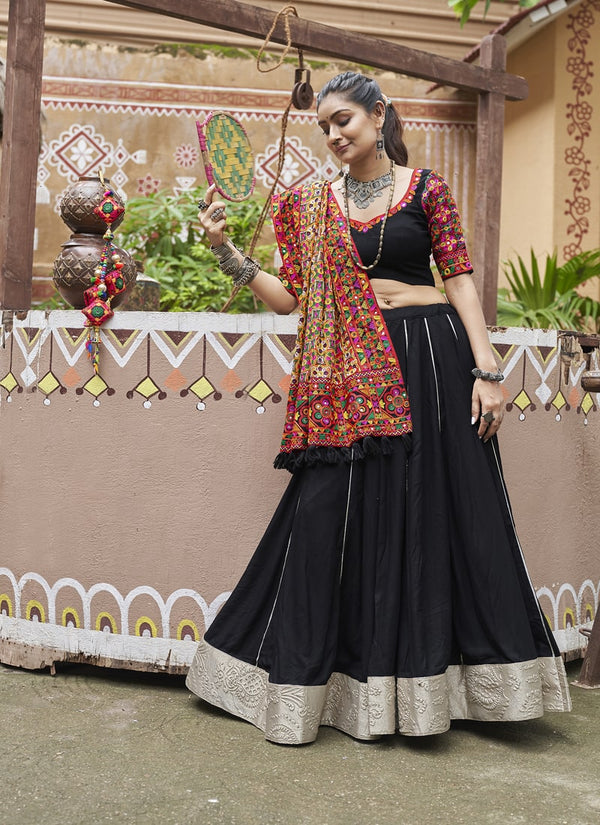 Lassya Fashion Black Chaniya Choli with Mirror Embroidery