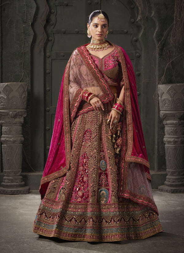 Lassya Fashion Rani-Maroon Bridal Lehenga with Zarkan and Codding