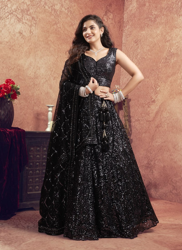 Lassya Fashion Charcoal Black Engagement Lehenga with Heavy Sequins