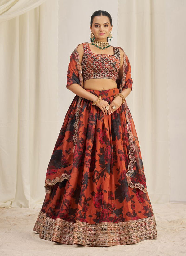 Lassya fashion Orange Wedding Lehenga with Zari-Sequins Work