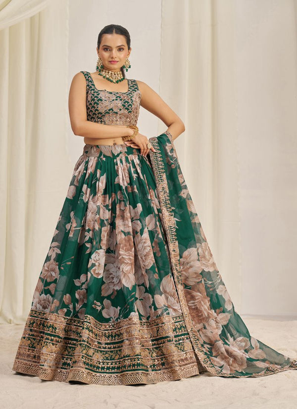 Lassya fashion Dark Green Wedding Lehenga with Zari-Sequins Work