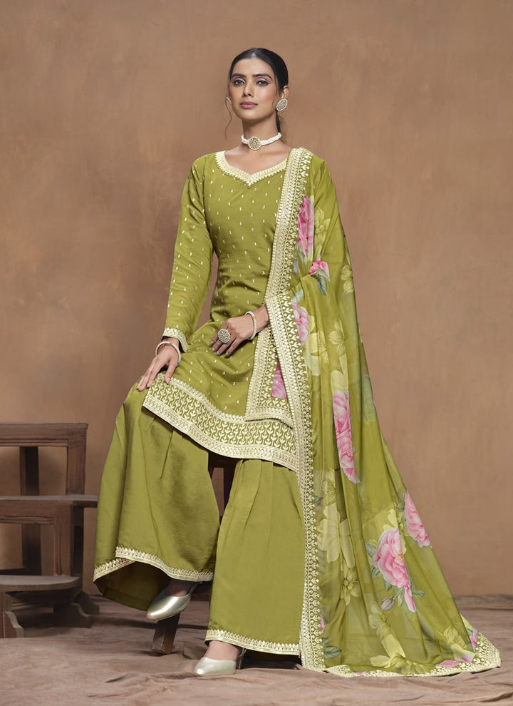 Lassya fashion Olive Green Hot Pink Color Wedding Special Banarasi Silk Lehenga Choli