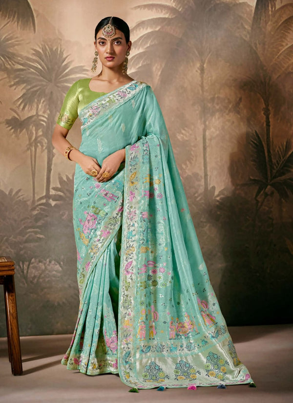 Lassya fashion Sea Green Paithani Banarasi Munga Silk Saree