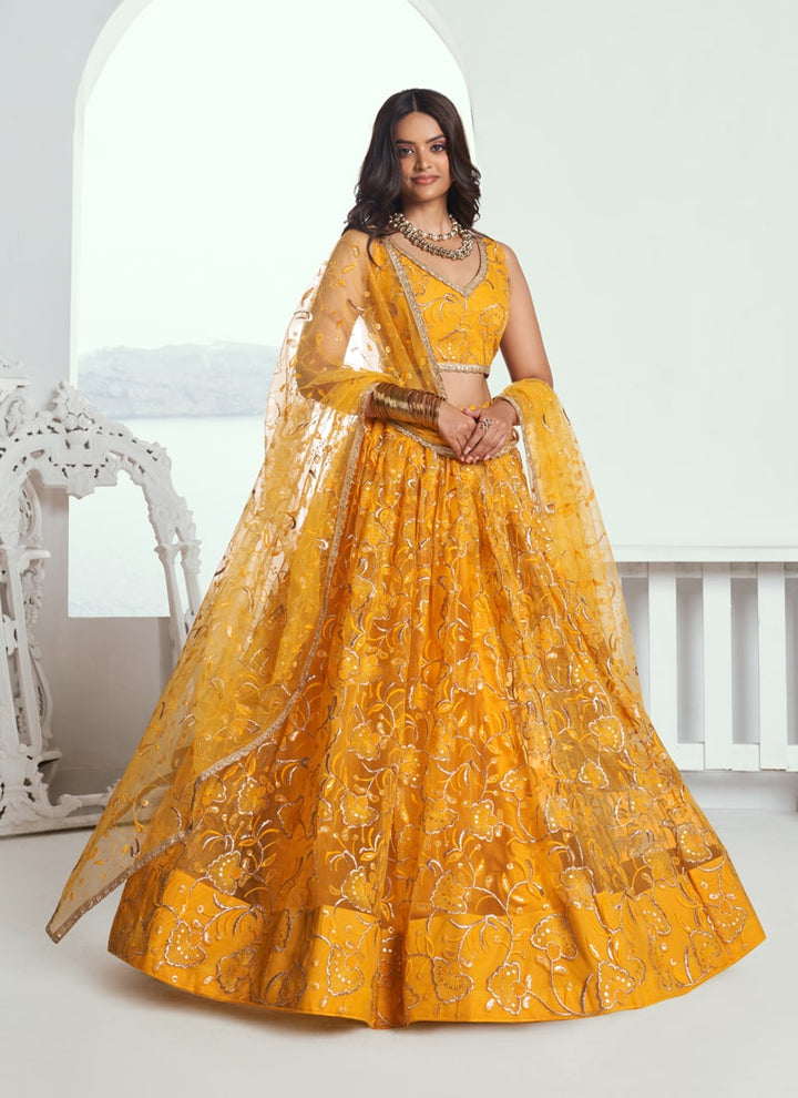 Lassya fashion Yellow Designer Engagement Lehenga with Zari Work