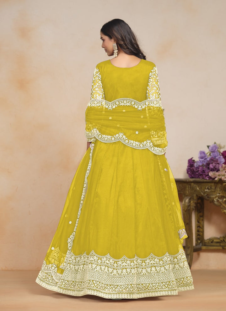 Lassya fashion Yellow Hot Pink Color Wedding Special Banarasi Silk Lehenga Choli