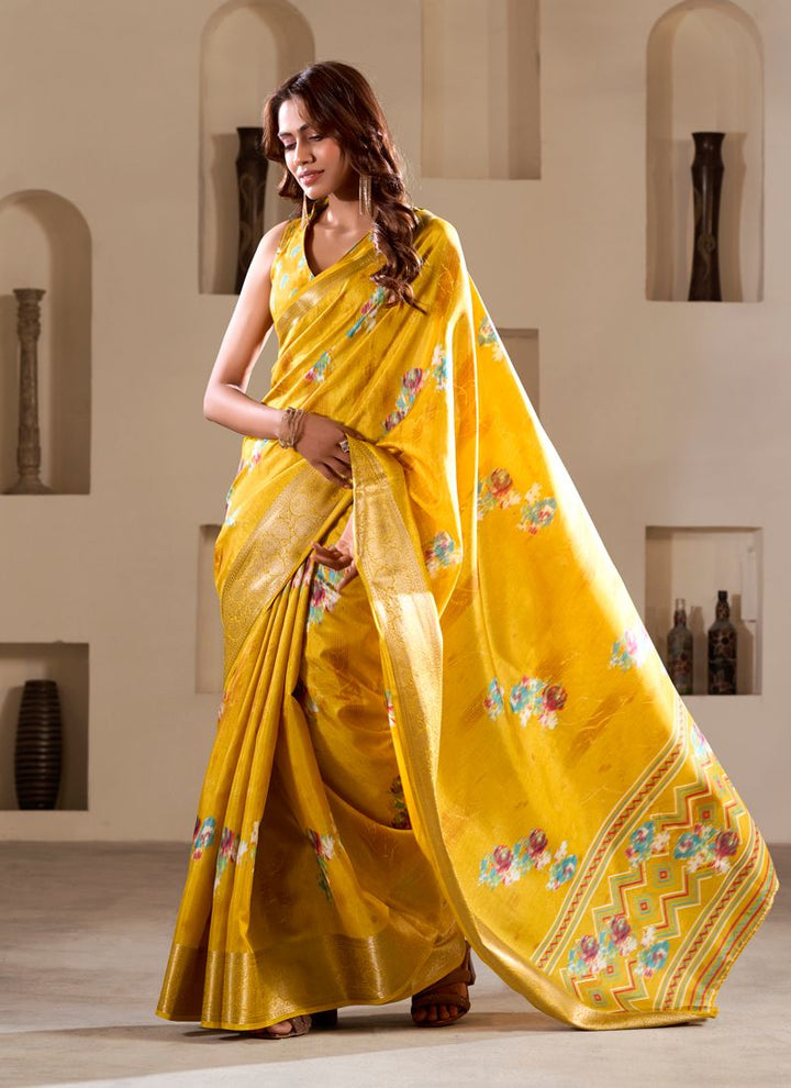 Lassya fashion Yellow Hot Pink Color Wedding Special Banarasi Silk Lehenga Choli