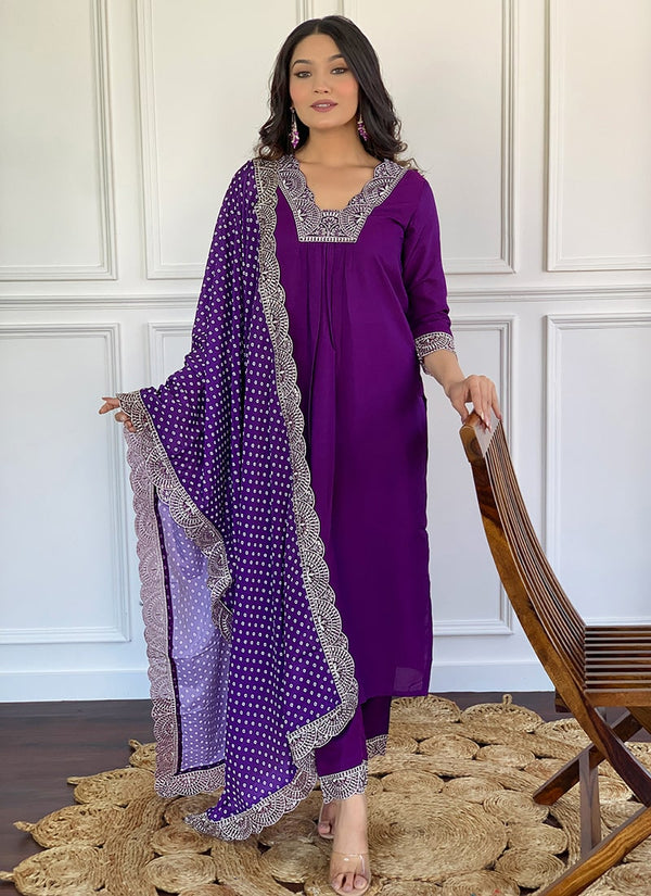 Lassya fashion Purple Straight Salwar Suit Kurta Set in Rayon Slub