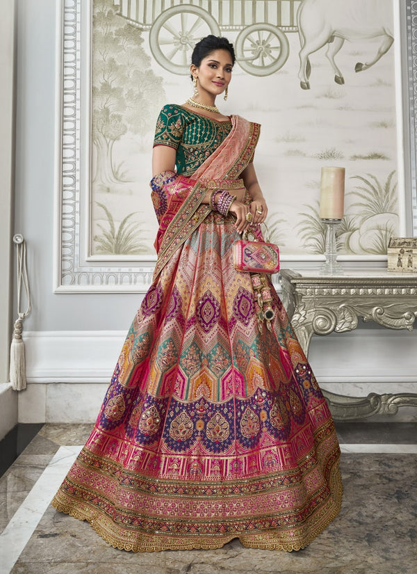 Lassya fashion Multi Color Banarasi Silk Wedding Lehenga Choli