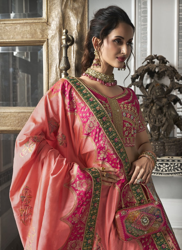 Lassya fashion Hot Pink Color Wedding Special Banarasi Silk Lehenga Choli