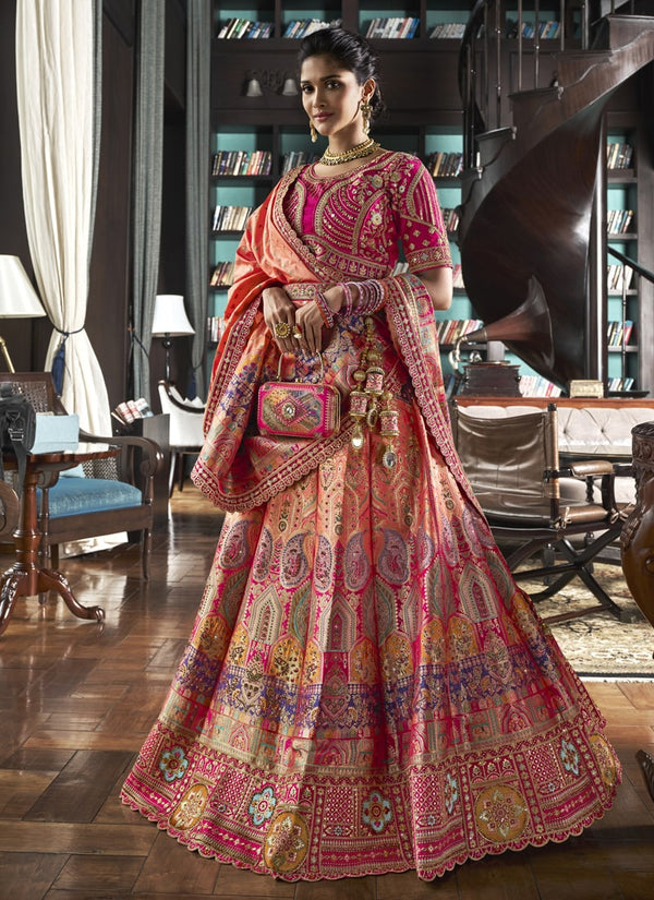 Lassya fashion Pink Banarasi Silk Wedding Lehenga Choli