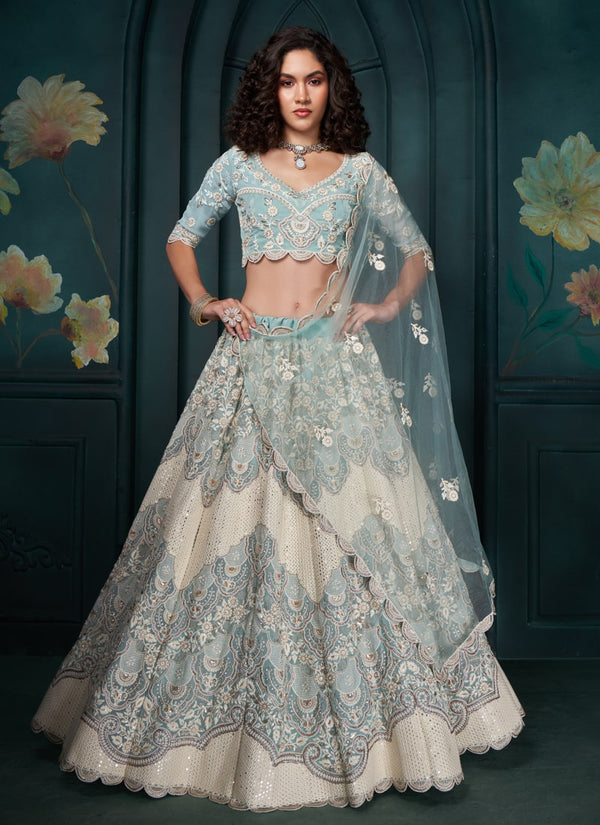 Lassya fashion Firozi Designer Lehenga with Thread Embroidery