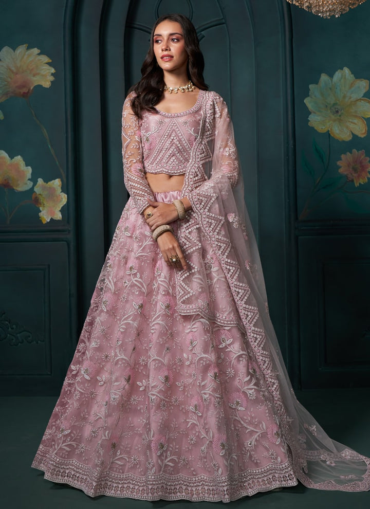 Lassya fashion Dusty Pink Designer Lehenga with Thread Embroidery