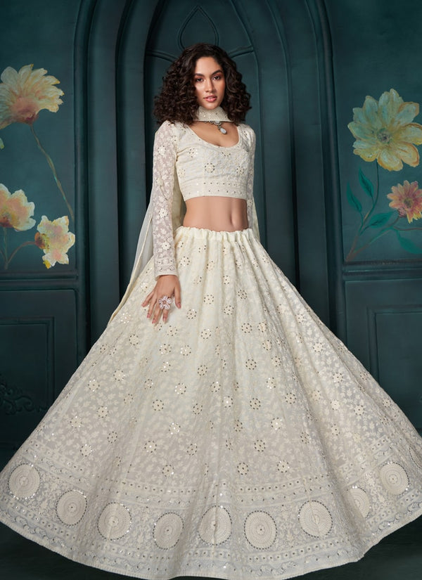 Lassya fashion Off White Designer Lehenga with Thread Embroidery