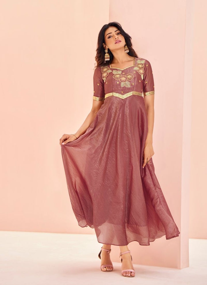 Lassya fashion Copper Red Casual Wear Gown in Organza Fabric