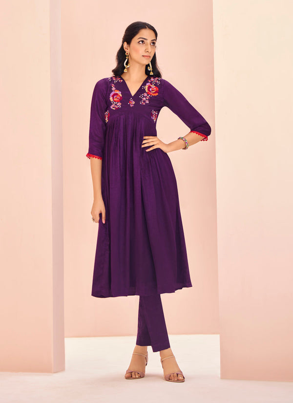 Lassya fashion Purple Wine Straight Salwar Suit in Chinon Fabric