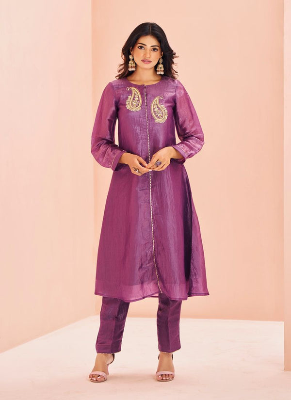 Lassya fashion Purple Lavender Elegant Straight Salwar Suit in Organza