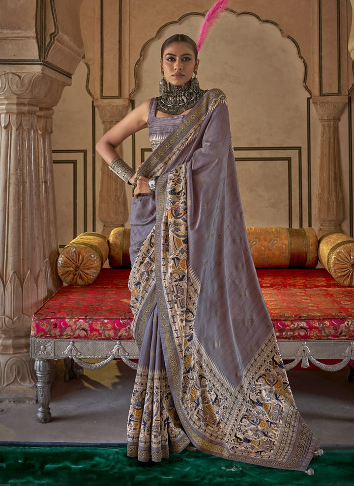 Lassya Fashion Light Grey Party Wear Saree with Stud Work