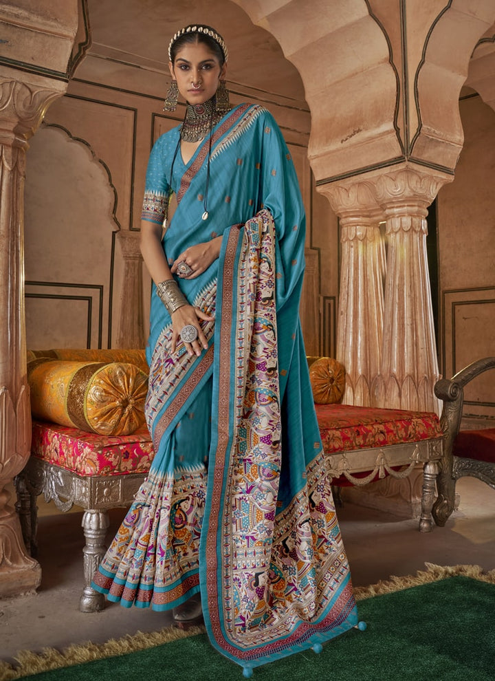 Lassya Fashion Sea Blue Party Wear Saree with Stud Work