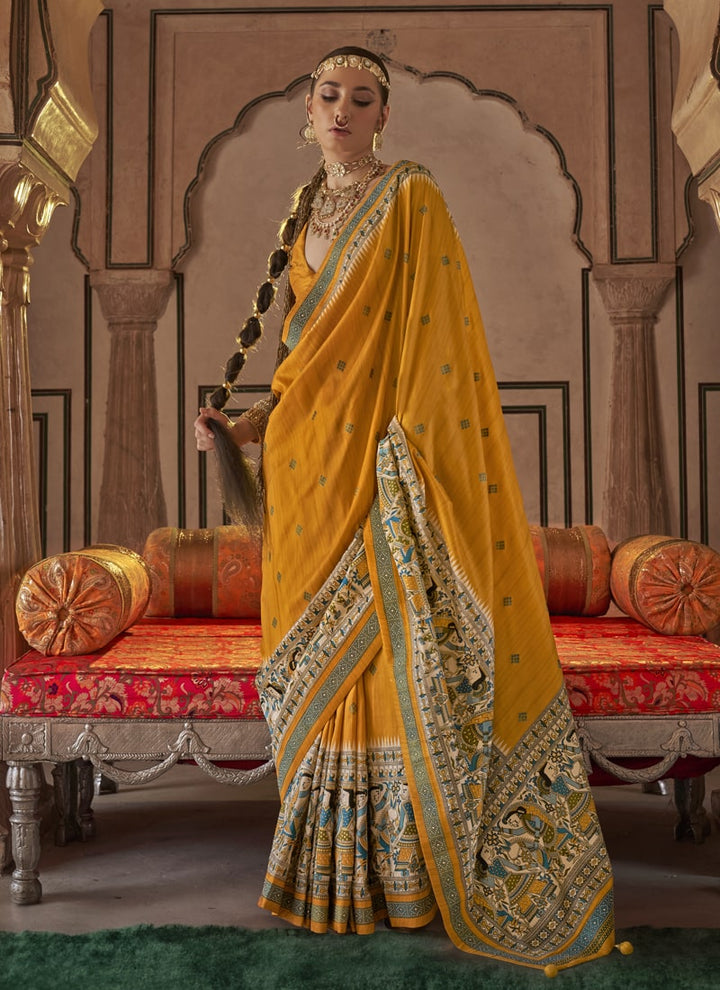 Lassya Fashion Mustard Yellow Party Wear Saree with Stud Work