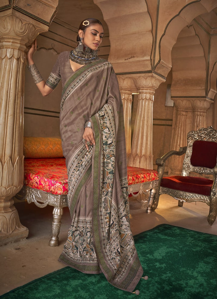 Lassya Fashion Brown Party Wear Saree with Stud Work