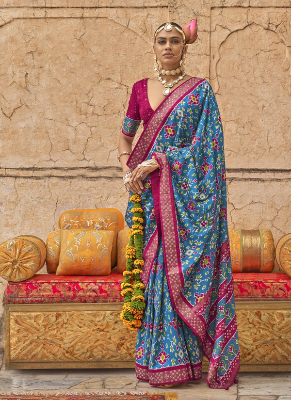 Lassya Fashion Blue-Pink Royal Patola Festive Wear Saree