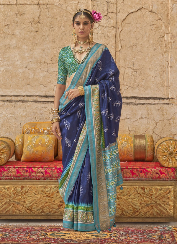 Lassya Fashion Navy Blue Royal Patola Festive Wear Saree