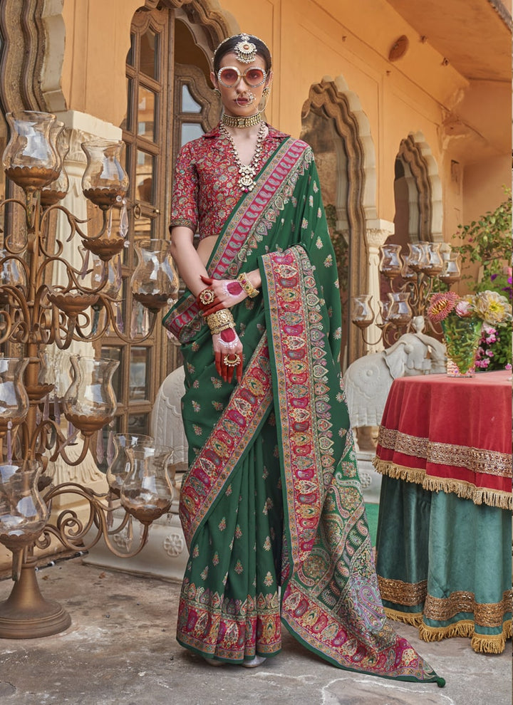 Lassya Fashion Green Premium PV Silk Saree with Luxury Print