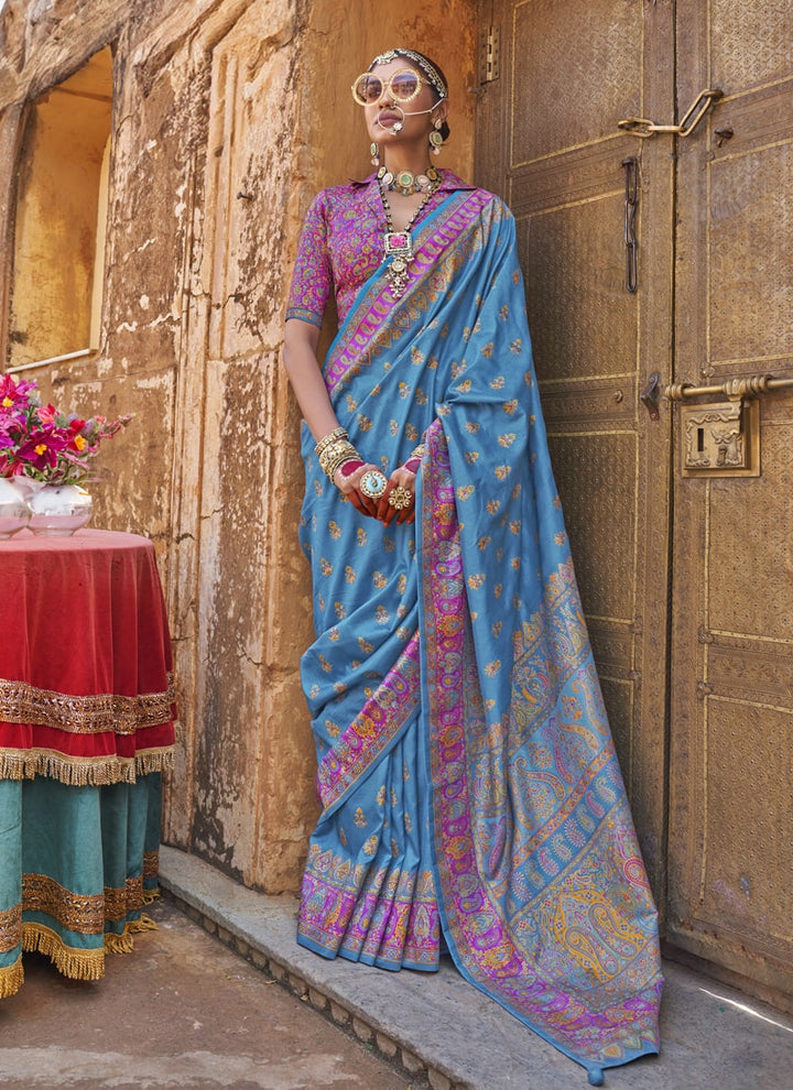 Lassya Fashion Royal Blue Premium PV Silk Saree with Luxury Print