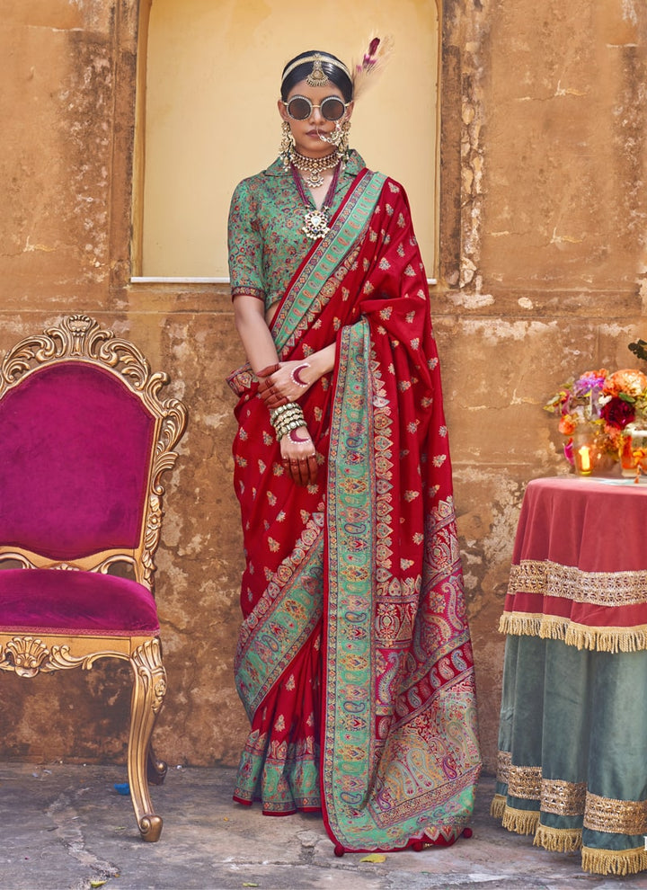 Lassya Fashion Dark Red Premium PV Silk Saree with Luxury Print