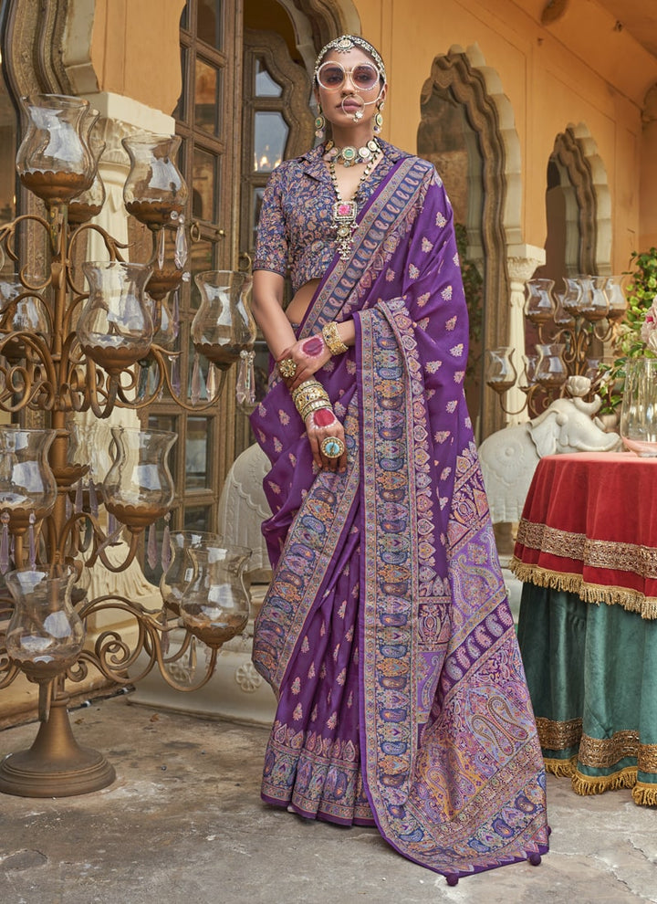 Lassya Fashion Purple Premium PV Silk Saree with Luxury Print