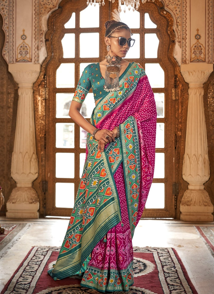 Lassya Fashion Magenta Pink Patola Design Festive Wear Saree