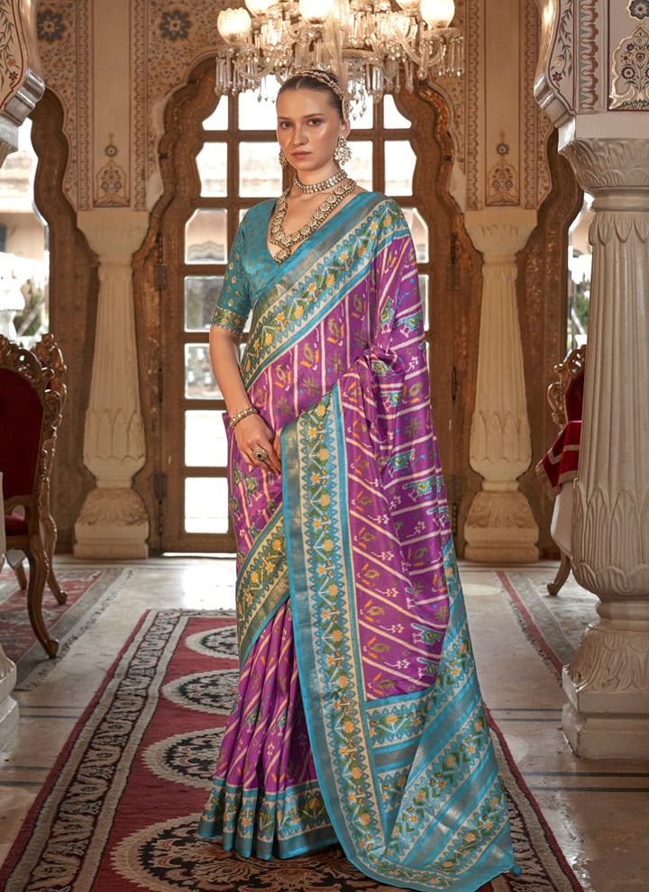 Lassya Fashion Purple Festive Patola Saree in PV Silk