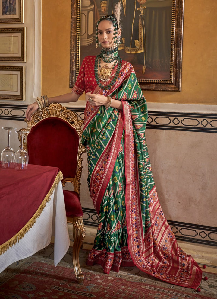 Lassya Fashion Forest Green Festive Patola Saree in PV Silk